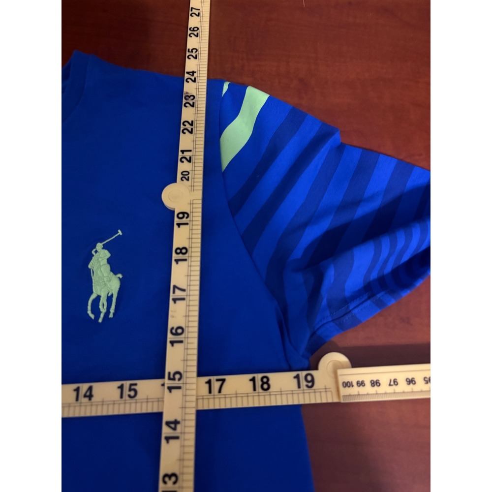 Polo Golf Ralph Lauren Women Blue Lime Green Striped Long Sleeve Pima Cotton XL - Picture 5 of 6